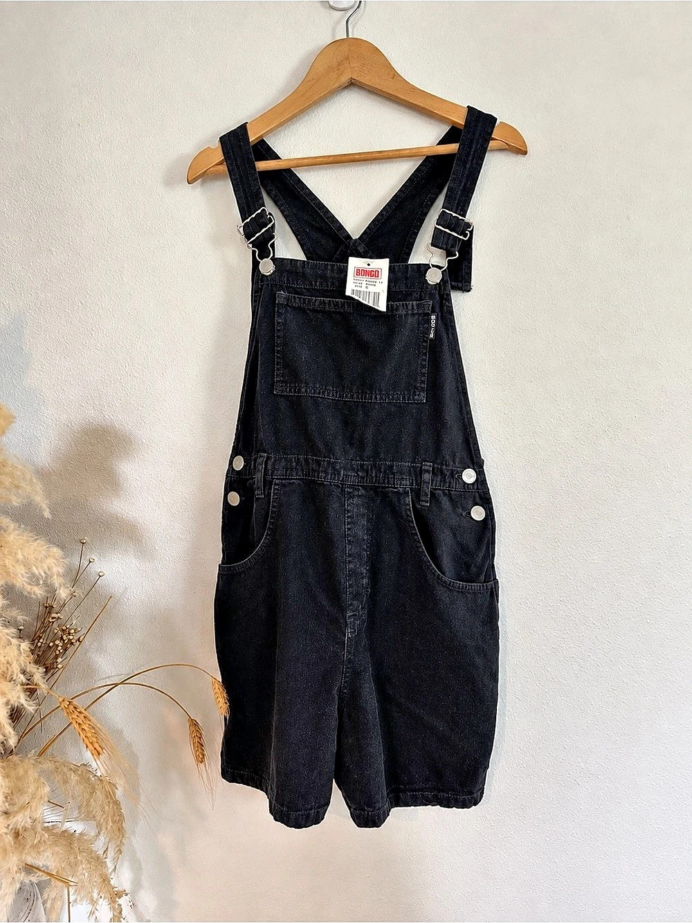 Vintage 90s Bongo by Gene Montesano Black Denim Shortalls NWT Made USA XL